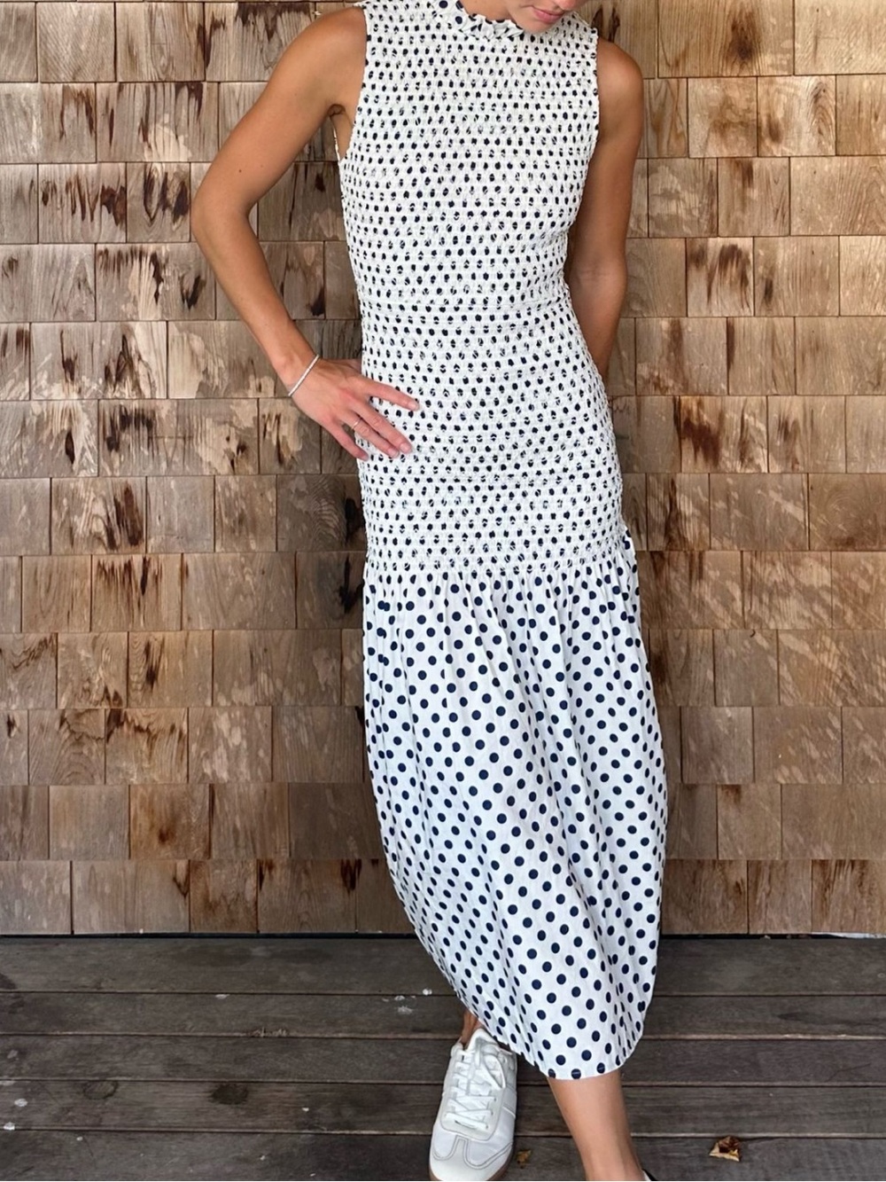 J. Crew drop waist Polka Dot Smocked Dress - Picture 2 of 6